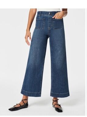 SPANX Cropped wide leg jeans NEW WITH TAGS patch pockets front & back blue XL T